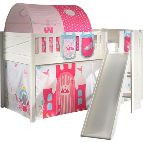 Lit Enfant Toboggan, Tente, Tunnel & 3 Pochettes "Scott Princesse" 90x200cm Blanc (1/5)