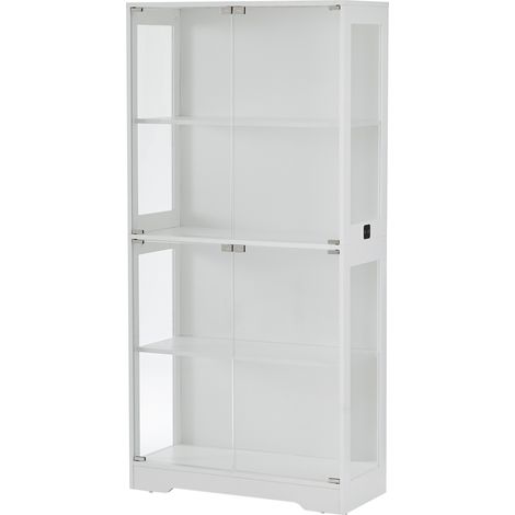 Vitrine en verre blanche à 4 étages avec éclairage LED et portes en verre, 80x35x165 cm (1/5)