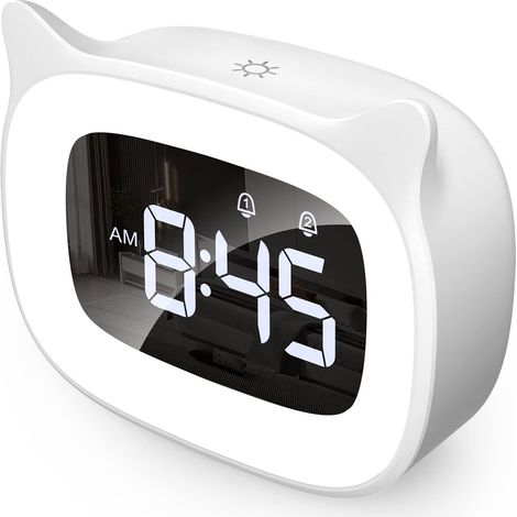 Réveil Enfant Éducatif LED avec Veilleuse, Horloge Jour/Nuit Lumineuse 5 Couleurs, 18 Musiques et 2 Alarmes - Blanc (1/5)