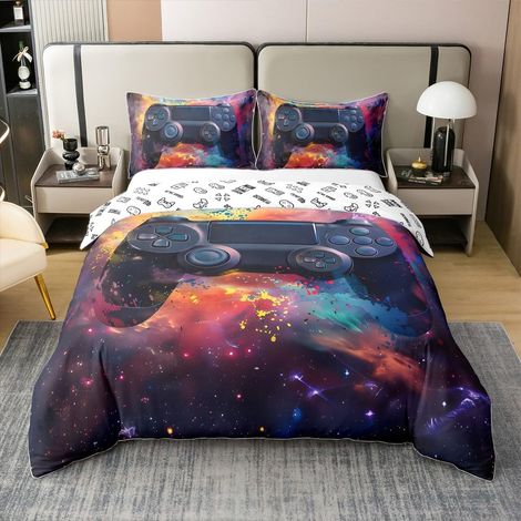 Joueurs Parure de Lit 140x200cm Gaming 100% Coton Sets de Housse de Couette pour Enfants Drôle Joueurs Housse de Couette Game Décoration Enfants Décoration Parure Housse de Couette - 140 x 200 cm + 1 (1/5)