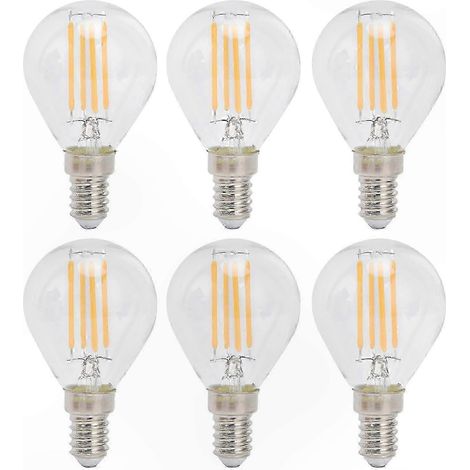Lot de 6 ampoules LED E12 G45 Globe 4W à filament transparent vintage, lumière chaude, pour la décoration intérieure, compatibles 110V (1/5)