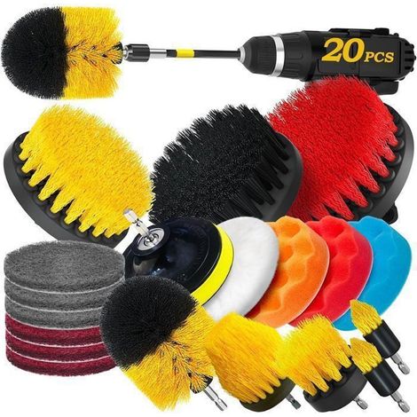 20 pcs Brosse de nettoyage pour perceuse, tête rotative multifonctionnelle, kit brosses adaptées aux joints, carrelage et surfaces difficiles d'accès (1/5)
