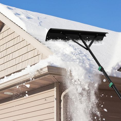 Jiubiaz Rastrello da neve per tetto in alluminio, 1 pezzo, manico telescopico 131-480 cm, testa 70×15 cm, bordo in gomma, tetti e pannelli solari (1/5)
