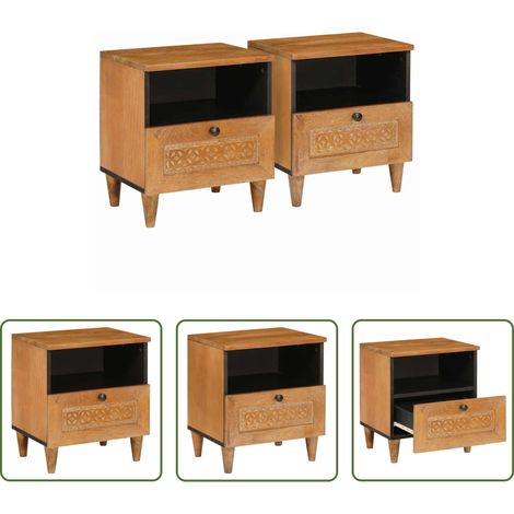 vidaXL Akazienholz Nachttisch -  Nachttisch 2 pcs Hellbraun 40 x 33 x 46 cm Massivholz Akazie (1/5)