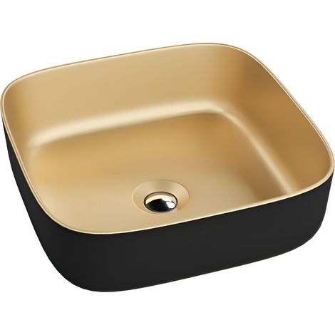 Vasque à poser LAVITA Vasque à poser élégante et compacteProduit en porcelaine de haute qualité carrée 39x39x14 cm Noir /Or (1/3)