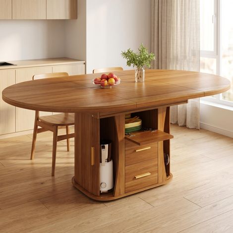 FurnitureR Walnut Extendable Dining Table 118 to 158cm with Storage (1/5)