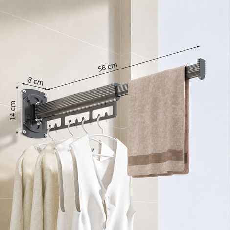 Étendoir mural pliable version améliorée gris fusil 1 volet pliable avec barre télescopique pouvant suspendre 8 pièces séchoir sans perçage pour balcon et salle de bain – Livraison gratuite (1/5)