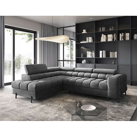 Ecksofa mit Schlaffunktion Sofa AMARA Stoff Paros Dunkelgrau Ottomane Links (1/5)