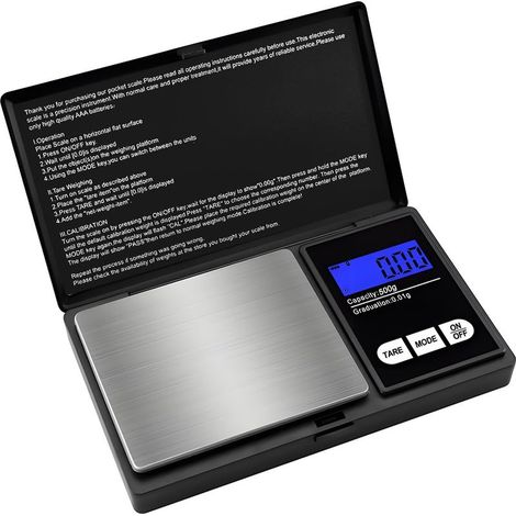 Präzisionswaage 500 g/0,01 g, Taschenwaage mit hintergrundbeleuchtetem LCD-Bildschirm, digitale Küchenwaage, digitale Waage mit Tara-Funktion (9 Einheiten) (1/5)