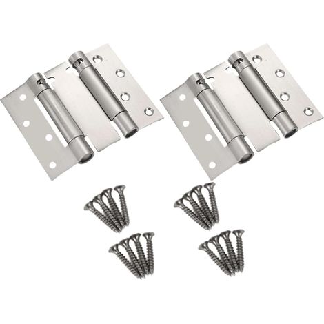Lot de 2 charnières à ressort à double ouverture en acier - Fermeture automatique - Fermetures réglables - Résistantes à la rouille - Pour intérieur et extérieur - Charnières de porte à fermeture (1/4)