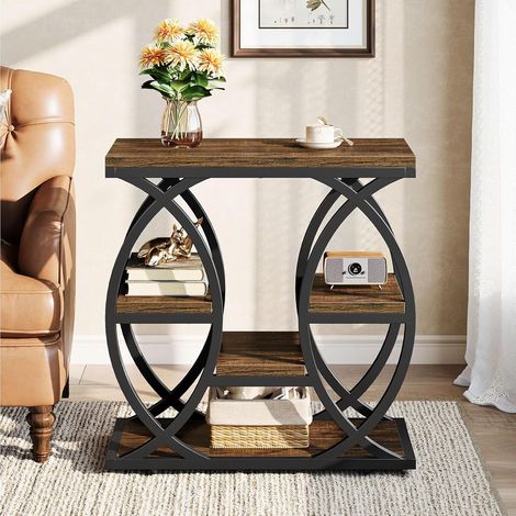 Tribesigns Beistelltisch mit 4 Ablagen, schmaler Nachttisch mit Stauraum, Industrielle Couchtisch Sofatisch für Wohnzimmer, Schlafzimmer, Eingangsbereich, Braun (1/5)