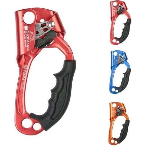 Pince de via ferrata, poignée ascendante, outil pour corde d'escalade, équipement d'escalade et d'élagage, alliage aluminium magnésium forgé à chaud, convient pour 8 12 mm/rouge [main droite] (1/4)