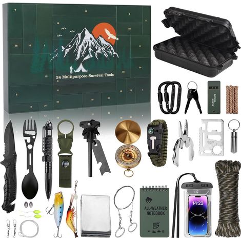 Kits de survie pour hommes - Calendrier de l'Avent de 24 jours, compte à rebours de Noël,la chasse et l'aventure en plein air (2025) (1/5)