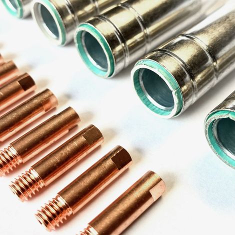 MB15 5 x Gasdüsen konisch, steckbar + 10 x Stromdüsen Ø 0,8 Stromdüse M6x25