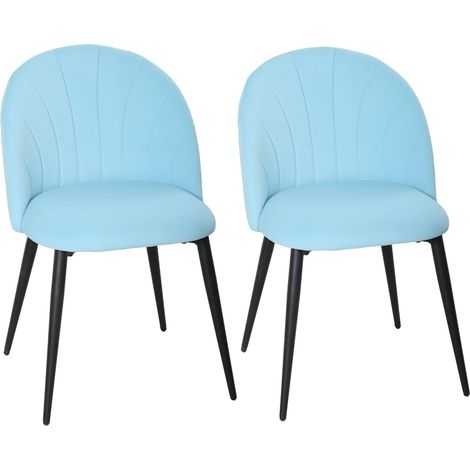 Ensemble de 2 chaises de salle à manger rembourrées en velours avec dossier coquillage, 52 x 55 x 79 cm, bleues (1/5)