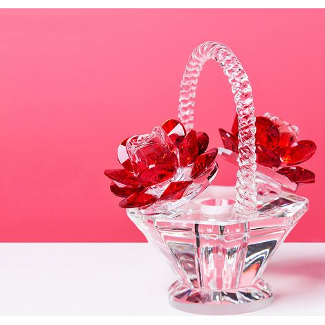 Rose Rouge Cristal Fleur Panier Sculpture Décorative Figurine Artisanale, Ornement de Table pour Entrée, Étagère, Centre de Table, Cadeau Maison, 1 Pièce (1/5)