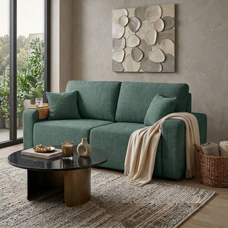 Canapé convertible 3 places 193x82x90cm en tissu texturé vert -MODULYS (1/5)