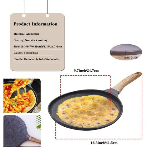 Poêle à manche en bois, revêtement antiadhésif, petite poêle universelle pour tous types de plaques de cuisson, résistante aux rayures, en aluminium sans fumée (1/5)