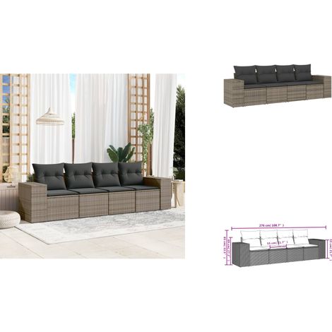 4-tlg. Garten-Sofagarnitur mit Kissen Grau Poly Rattan - Gartensofas - Gartenmöbelset - Outdoor Möbel - Lounge Set - Rattan Gartenmöbel (1/3)