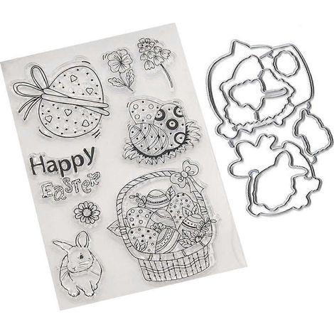 Tampons transparents en métal en forme d'œufs de Pâques en forme de lapin, matrices de découpe, loisirs créatifs, gaufrage (1/5)