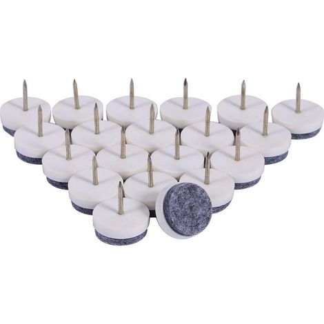 20 pièces de Clous de Coussinet de Meuble, 24 mm à clouer Patins de Feutre à glissière Protecteurs de Sol pour Chaise de Meuble en Bois, tabourets et Pieds de Table(Blanc). (1/5)