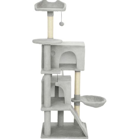 Arbre à chat multi-niveaux avec griffoirs en sisal, niche, hamac, échelle et plateforme oreilles de chat, gris clair, 49,5 cm – CHICFURN (1/5)