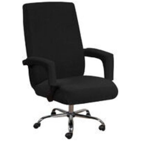 Housse de chaise de bureau avec accoudoirs en lycra jacquard antidérapant souple et extensible lavable en machine, Polyester, (Grand, Noir) (1/3)