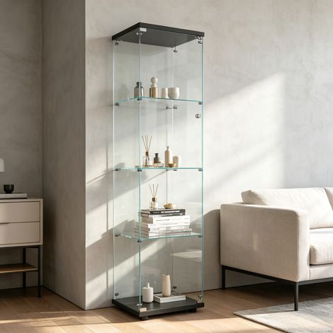 Vitrine en verre trempé 4 niveaux, porte simple, Design compact avec serrure, meuble de rangement moderne pour salon/chambre, Dimensions 42.5x36.5x164 cm (1/5)