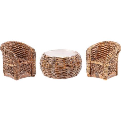 ensemble de mobilier de maison de poupée, table et chaises tissées, accessoires miniatures pour maison de poupée-3.50X3.50X1.50CM (1/3)