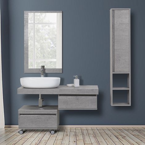 Consolle da bagno sospesa 120cm cemento con specchio Shelf Feridras (1/5)