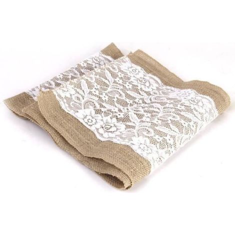 Paquet de 5 Toile de Jute 12 X 42 pouces Vintage Toile de Jute Blanc Hessian Table Runner Décorations de Table de Mariage en Jute Na (1/4)