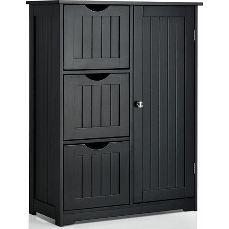 Mueble de almacenamiento con 3 cajones y 1 armario 60 x 30 x 81 cm espacioso diseño clásico en MDF negro 200018537