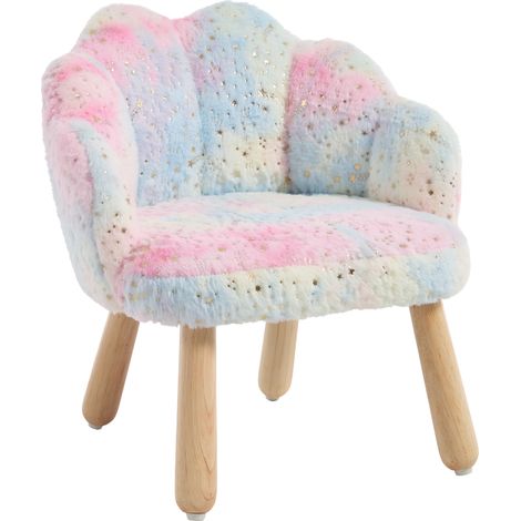 CHAIRUS Kids Armchair in Faux Fur Uphlostered Single Sofa Chair Lovely Toddler Chair with Wood Legs for Children Girls Boys Bedrrom, Blue (1/5)