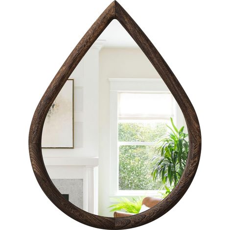 Miroir Mural irrégulier avec Cadre en Bois Rustique en Forme de Goutte - Miroir Mural décoratif pour Ferme, Chambre à Coucher, Salle de Bain - Miroir à Suspendre rétro Marron (1/5)