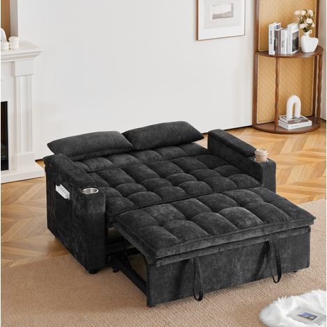 3-in-1 Schlafsofa 142 cm mit Armlehnen, Getränkehaltern und Stauraum, Schwarz, OKWISH (1/5)