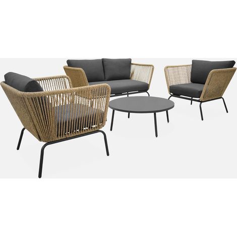 Salotto da giardino in resina intrecciata effetto rattan, 4 posti