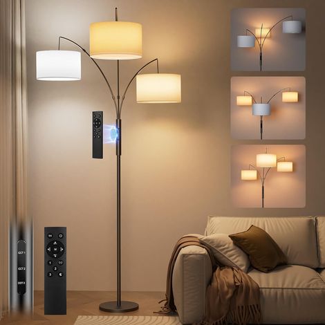 36W Arched Floor Lamp with White Fabric Shade 3000LM Super Bright with Remote Control and Touch Dimmable LED Floor Lamp 187cm for Living Room Bedroom Office (1/5)