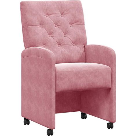 Sedie da Pranzo con Ruote 2 pcs Rosa 58 x 67 x 97 cm Velluto vidaXL