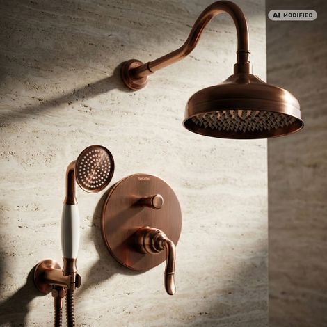 Système de douche encastré PaulGurkes en cuivre bronze rouge (1/5)