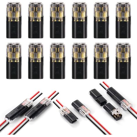 Connecteurs de Fil Basse Tension, 12 Pièces 2 Broches Cable Connectors Connecteur Electrique pour Câble 18-22 AWG (Noir) (1/5)