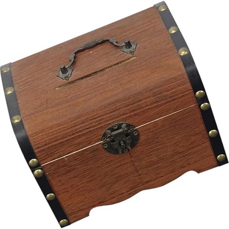 Tirelire en Bois Vintage Petit Format Serrure Métallique Coffre à Bijoux Rétro Coffre D'épargne Sécurisé Présent Anniversaire Noël (1/5)