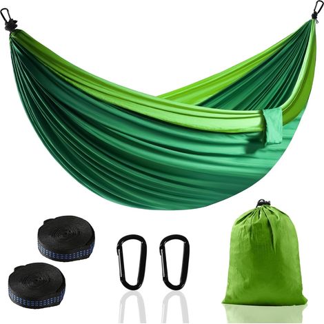 Outdoor-Camping-Hängematte – Superleichte, tragbare Fallschirmhängematte mit zwei Baumgurten – Aus Nylon – Reisebaum (dunkelgrün, 280 x 140 cm)