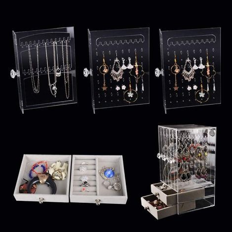 Schmuckorganizer, transparenter Schmuckständer mit Schubladen, 192 Fächern, Ohrringhalter aus Acryl, Ablagen, Organizer für Schmuck, Halsketten und Armbänder (1/4)