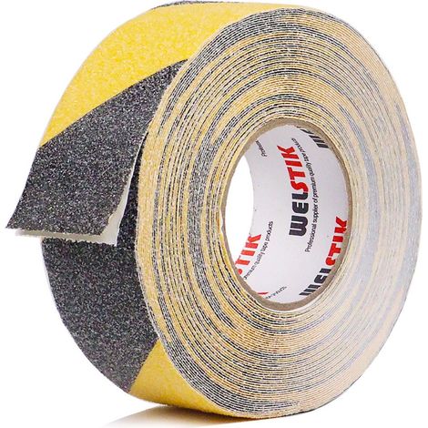 TrAdE Shop Traesio - Nastro Antiscivolo Alta Resistenza Sicurezza Antiattrito Battistrada 2,5cmx5mt Nero/giallo -