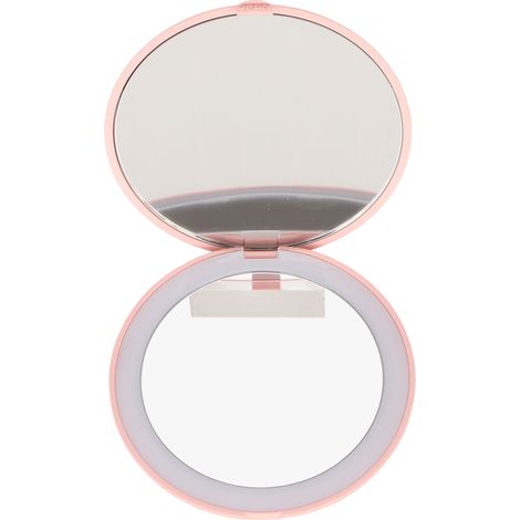 Miroir de maquillage LED portable 3.5 pouces, double face avec grossissement 1X et 2X, pliable, 6500K, lumineux, rose, pour voyages (1/5)