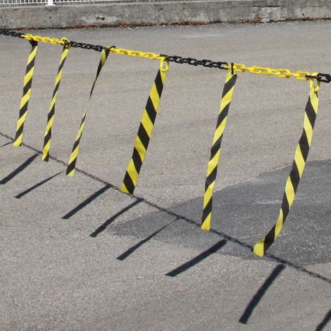 Barrière de chaîne 10m x Ø 6mm avec rubans hachurés Jaune/Noir - 1360228