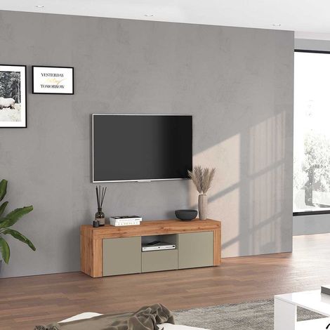 Meuble TV contemporain 155 cm taupe/chêne wotan Neros (1/5)