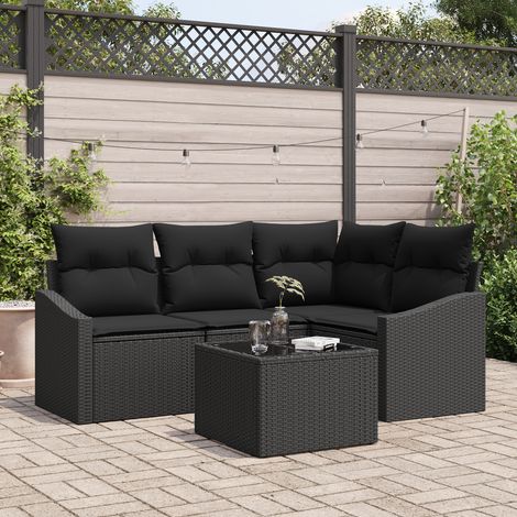 5-teiliges Garten-Esszimmer-Set mit Kissen Beige Poly-Rattan vidaXL104473 (1/5)