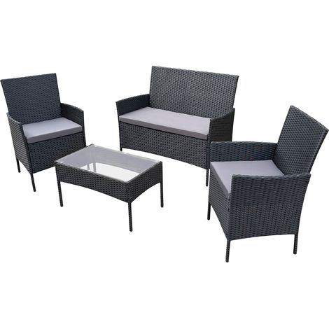 SVITA BROOKLYN Gartenlounge 4-tlg. Gartenmöbel Set Sitzgruppe Polyrattan Schwarz
