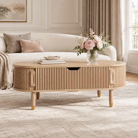 Tavolino da caffè sollevabile 110x48x57 cm in MDF naturale con contenitore – MEUBLIV (1/5)